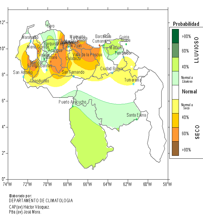 Mapa Probabilístico de precipitaciones trimestre JJA 2014.